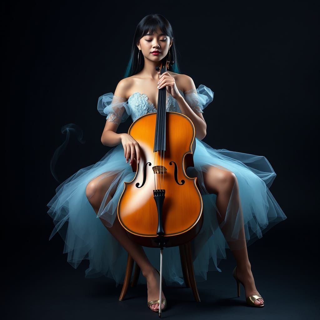 Latina Cellist in Ethereal Blue Gown