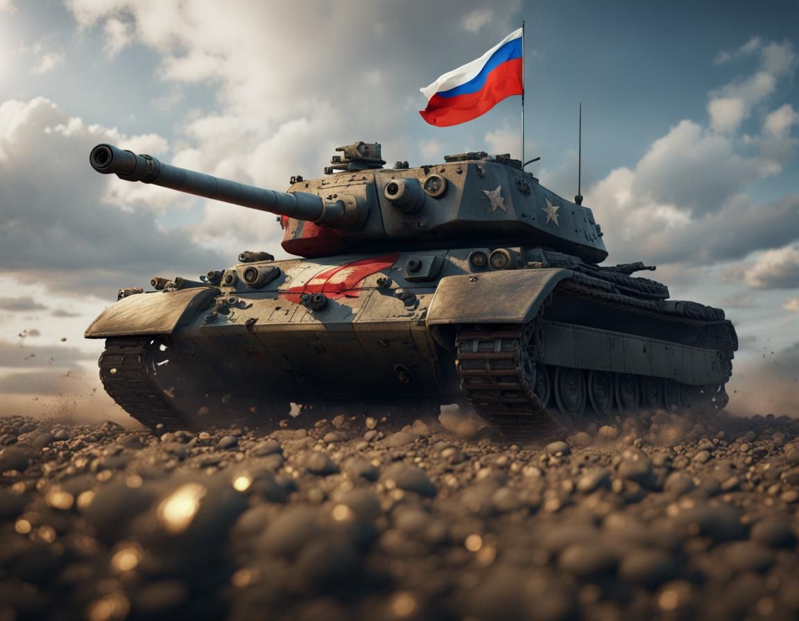 Russian Tank on Stony Field: Detailed Matte Painting