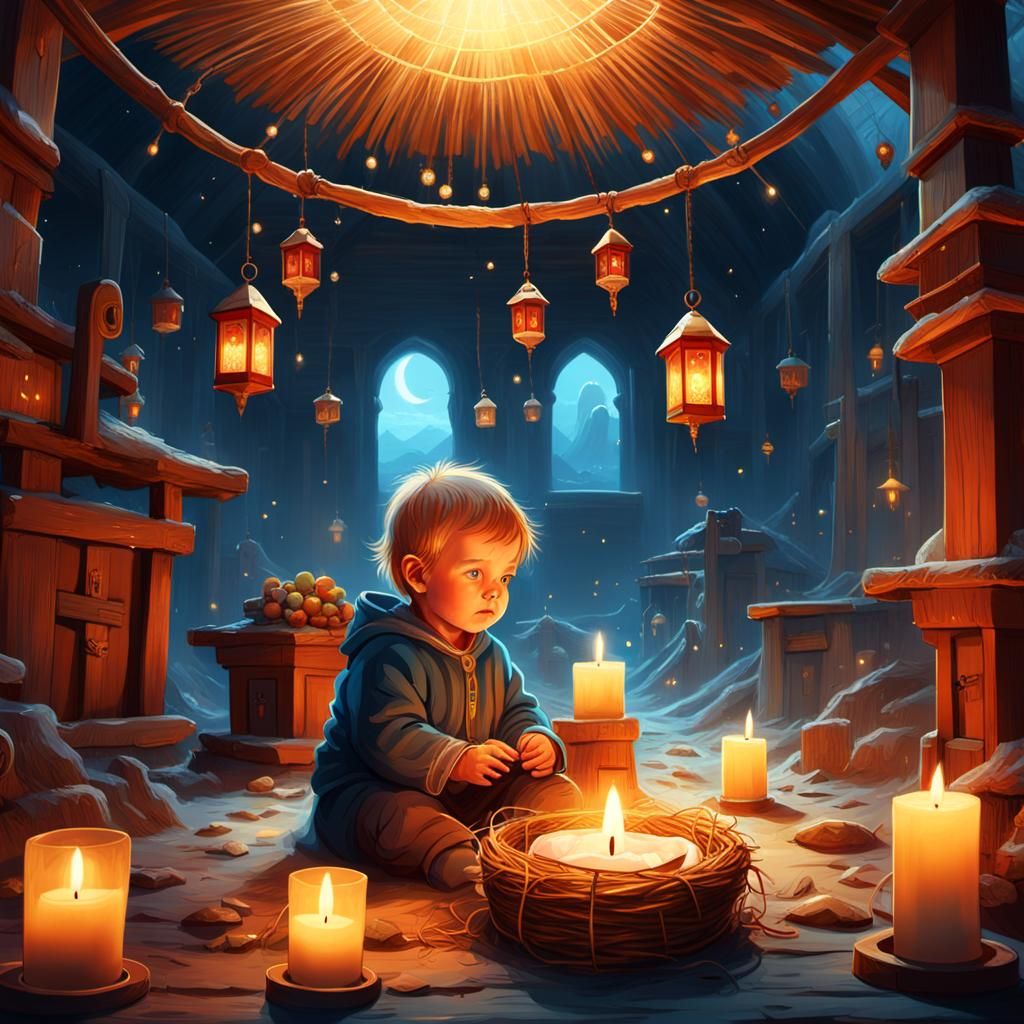 Mystical Baby in Manger Concept Art