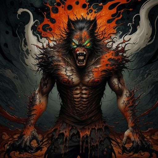 Enraged Ghost Werewolf in Liquid Watercolor Style