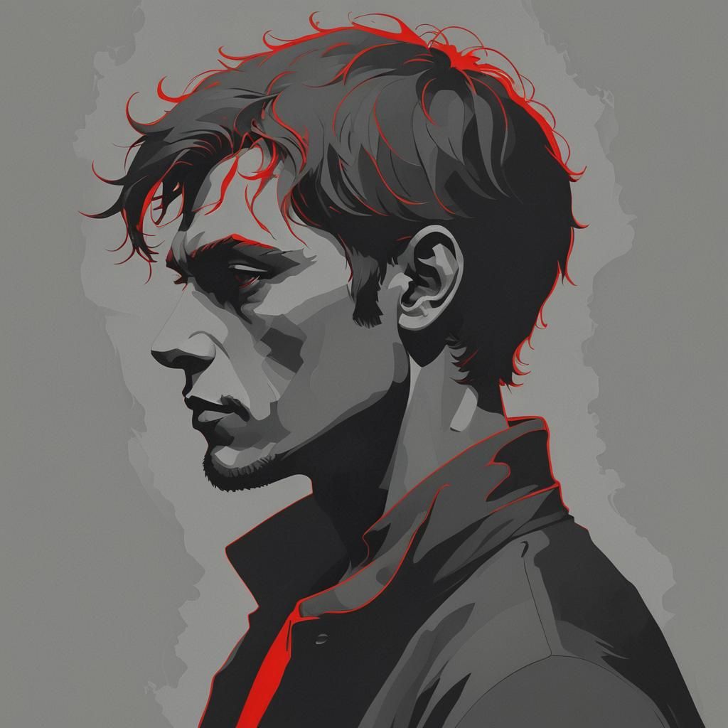 Hellboy Silhouette Vector Art in Red and Gray