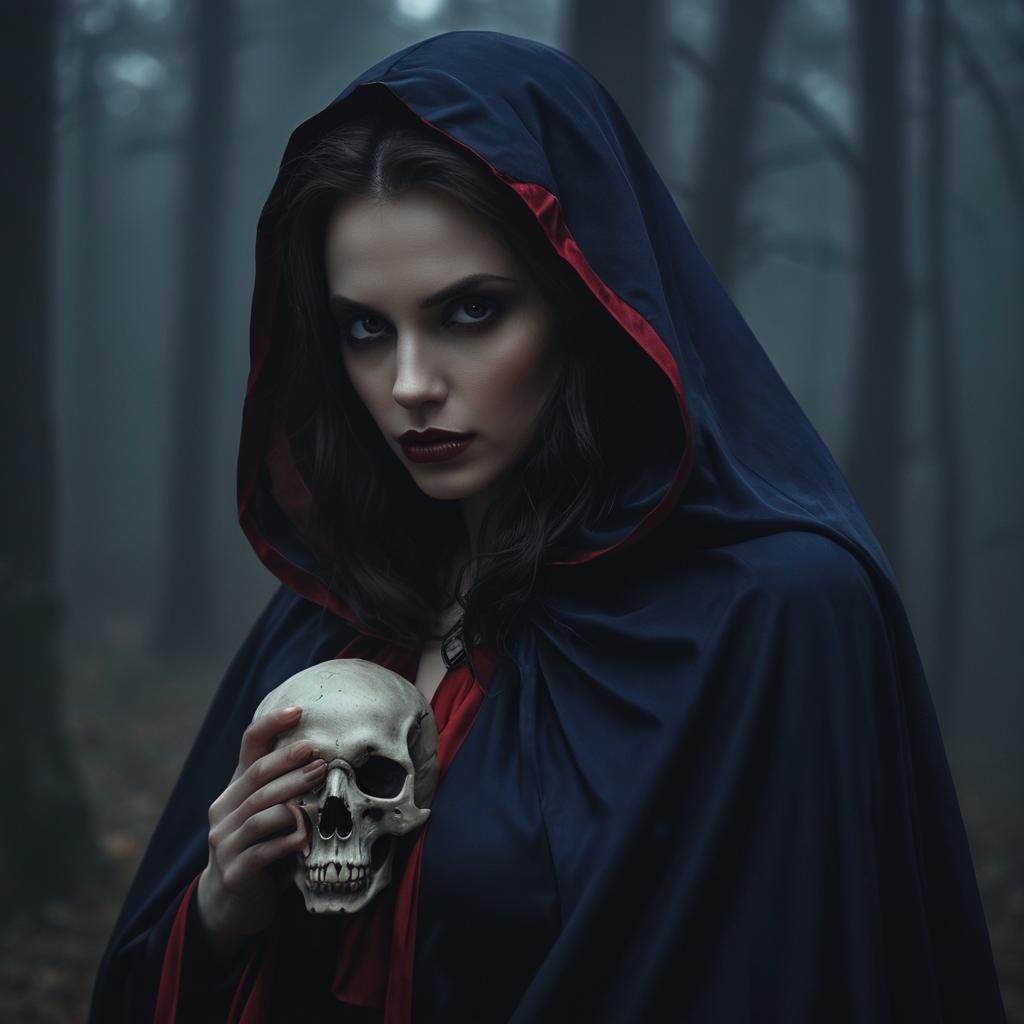 Dark Fantasy Woman with Werewolf Skull