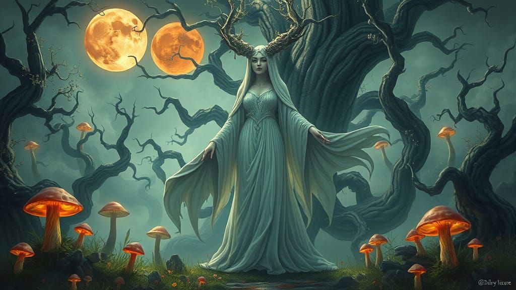 Mystical Forest Giantess Under a Blood Moon