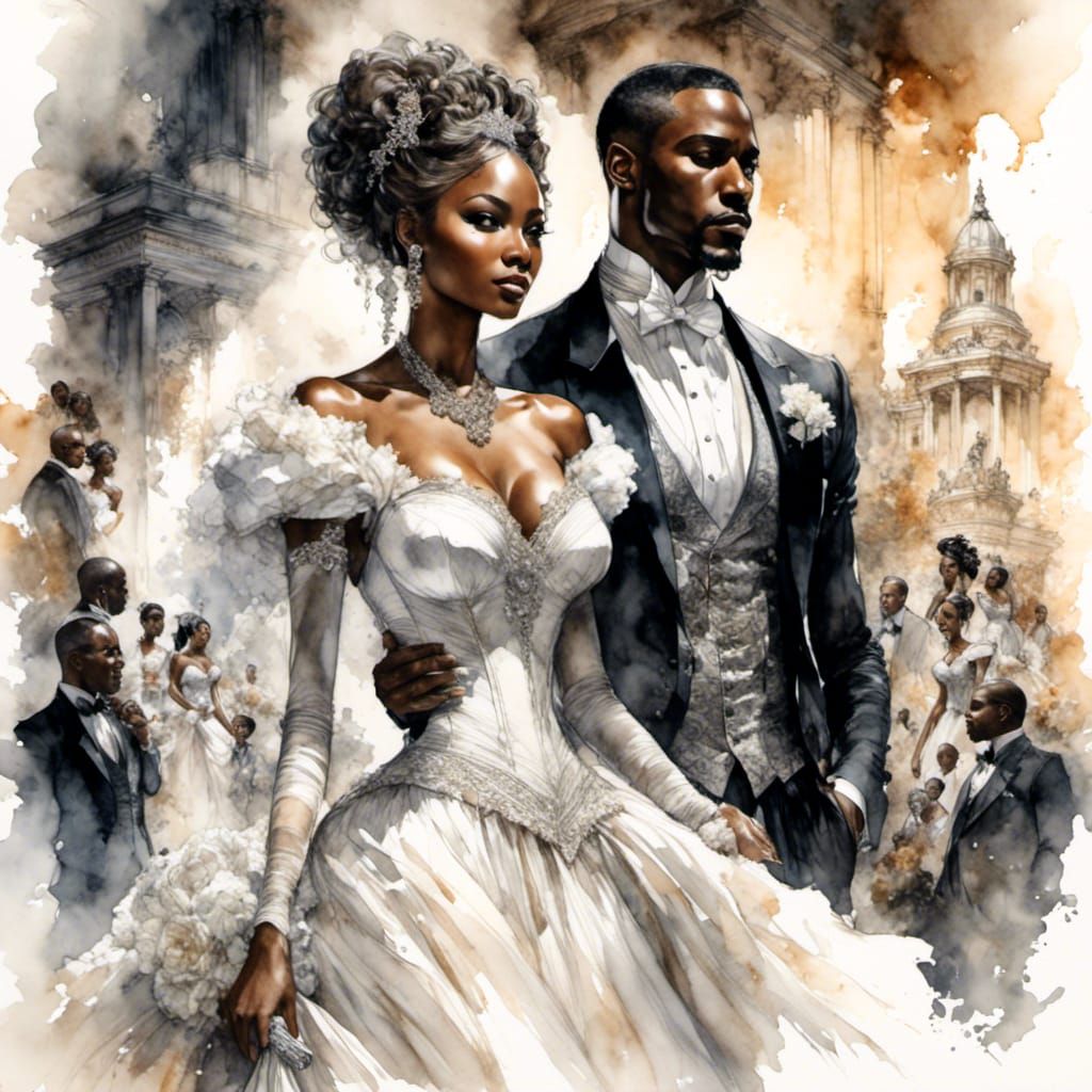 Elegant Black Cotillion in Watercolor Sketch Style