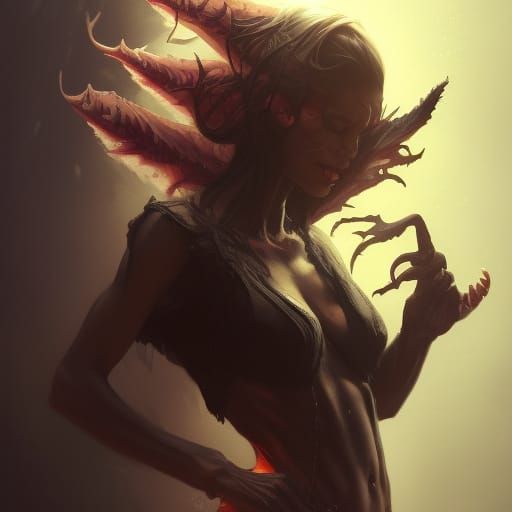 Demonic Bat Woman Portrait in Eldritch Style