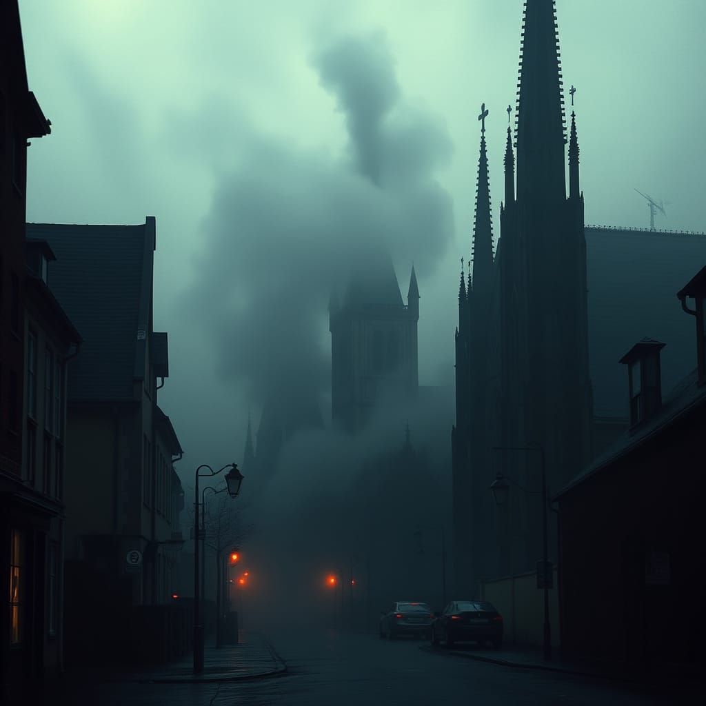 Foreboding German Cityscape at Dusk