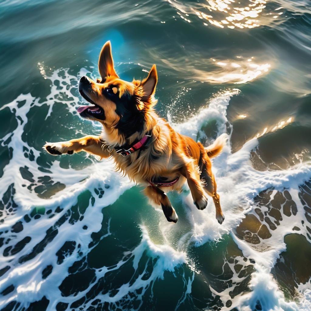 Dog Flying Over Ocean: Aerial Nature Photography