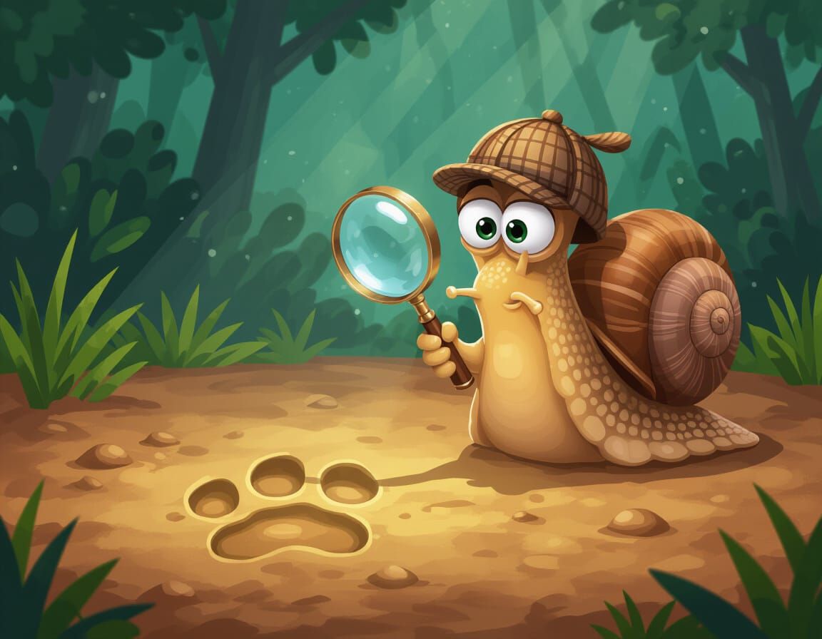 Cartoon Snail Detective Solves Footprint Mystery