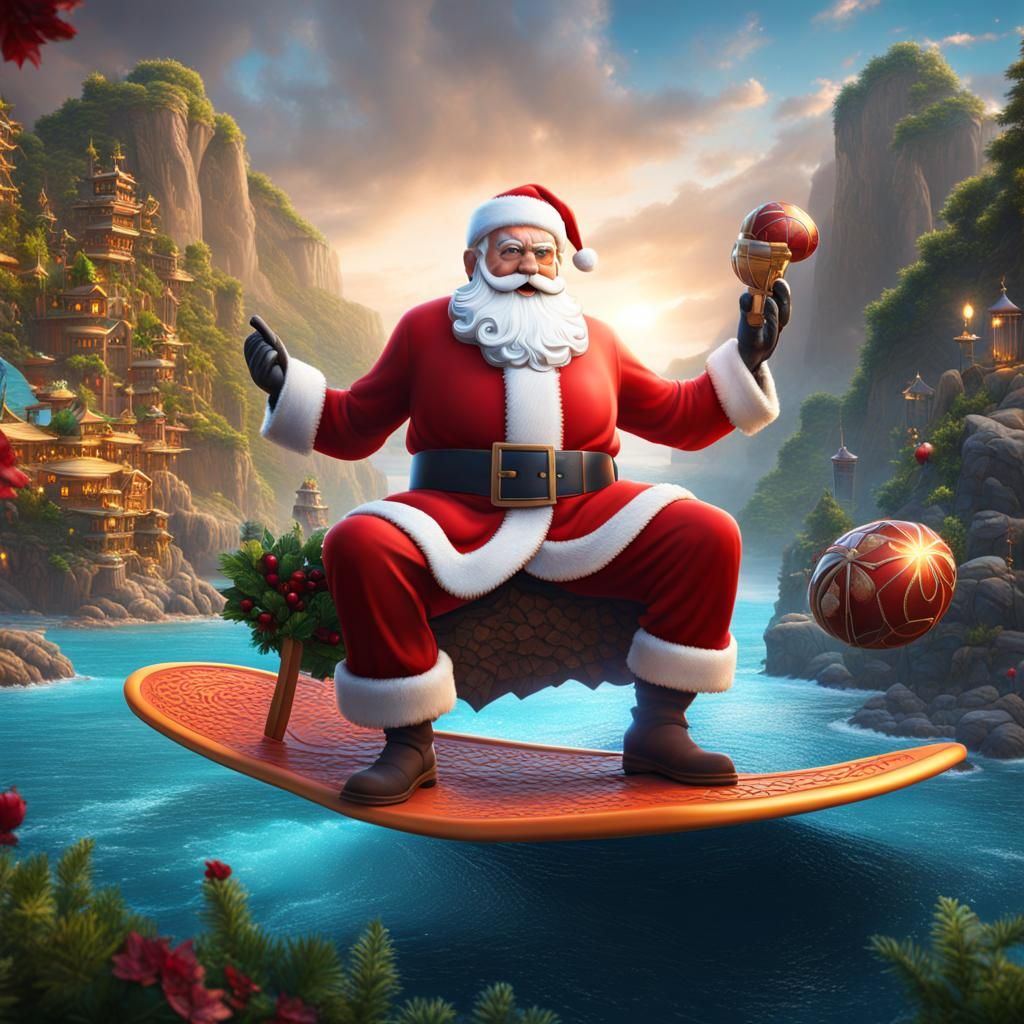 Santa Claus in Flip Flops, Detailed Matte Painting