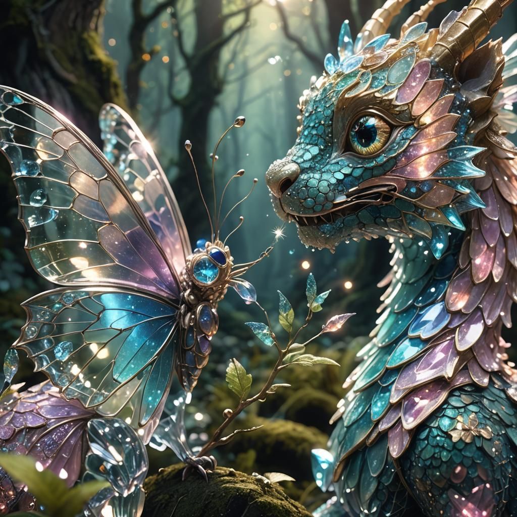 Crystal Butterfly Boops Dragon Nose in Enchanted Forest