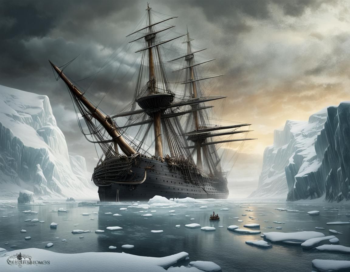 HMS Terror Shipwreck in Frozen Arctic Landscape
