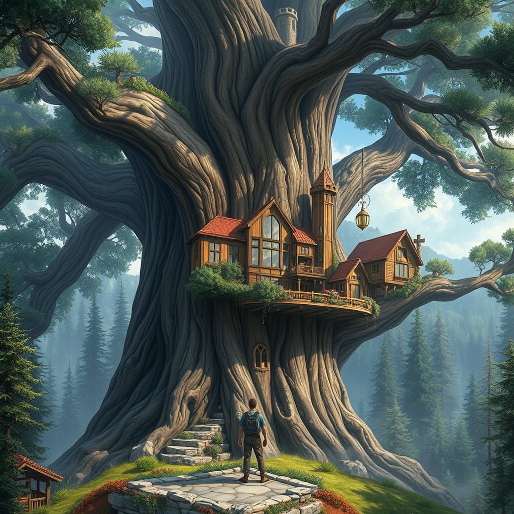 Adventurer Discovers Hidden Steampunk Village in Giant Tree