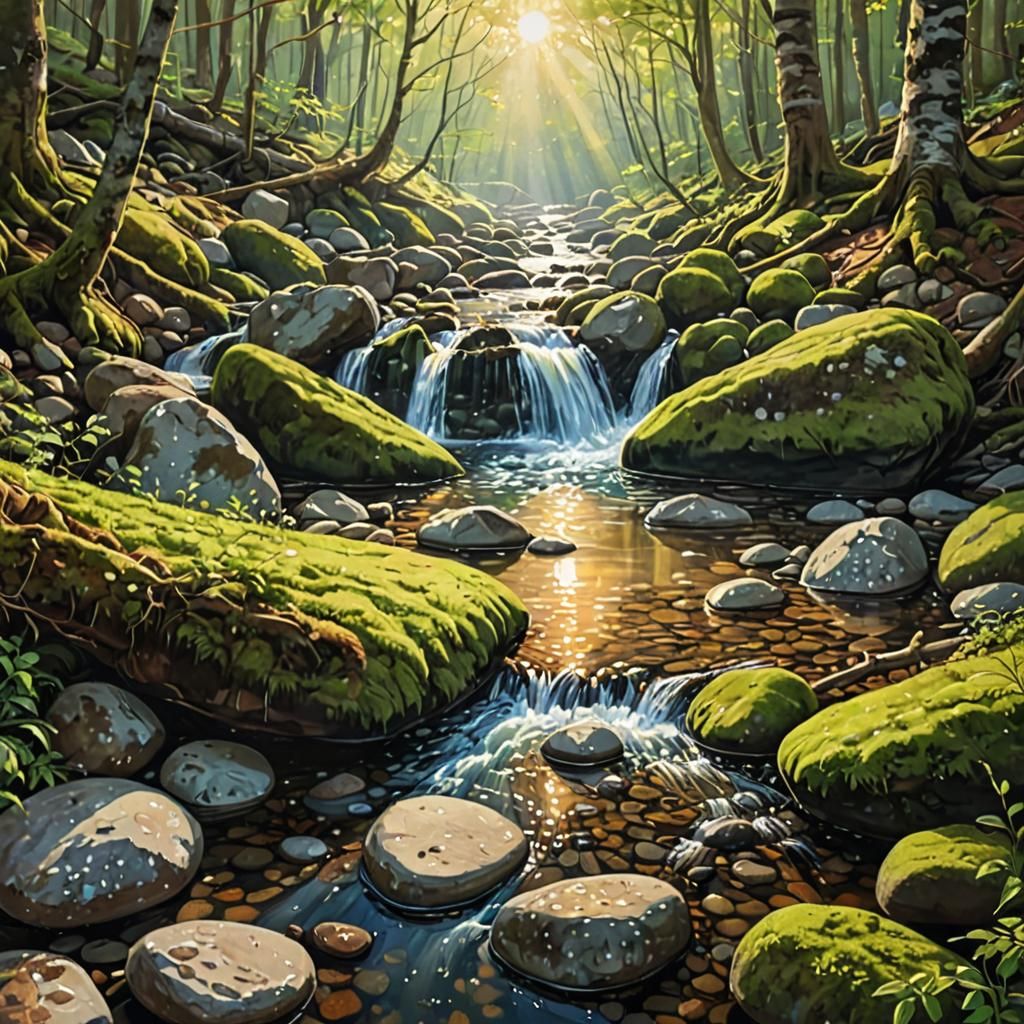 Luminist Mountain Stream in Sunlight