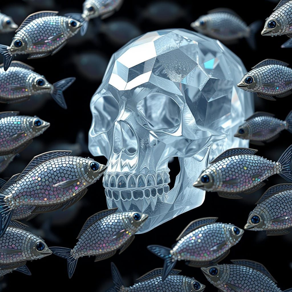 Crystal Skull Surrounded by Sparkling Diamond and Sapphire F...