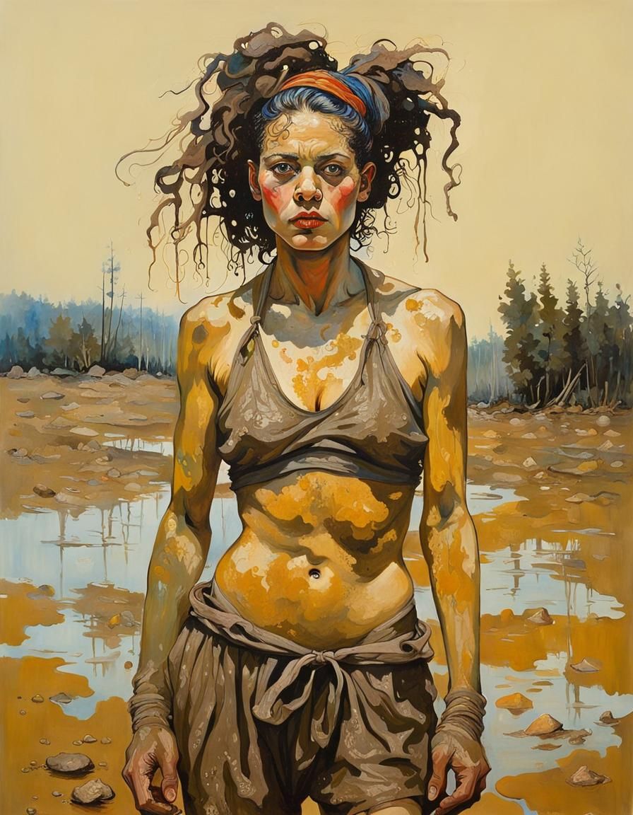 Filthy Mud Wrestler in Mud Pit Illustration