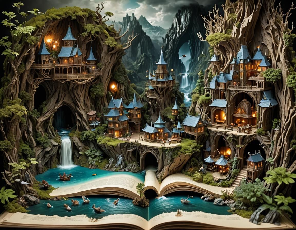 Fantasy Papercraft World Exploding from Pop-Up Book