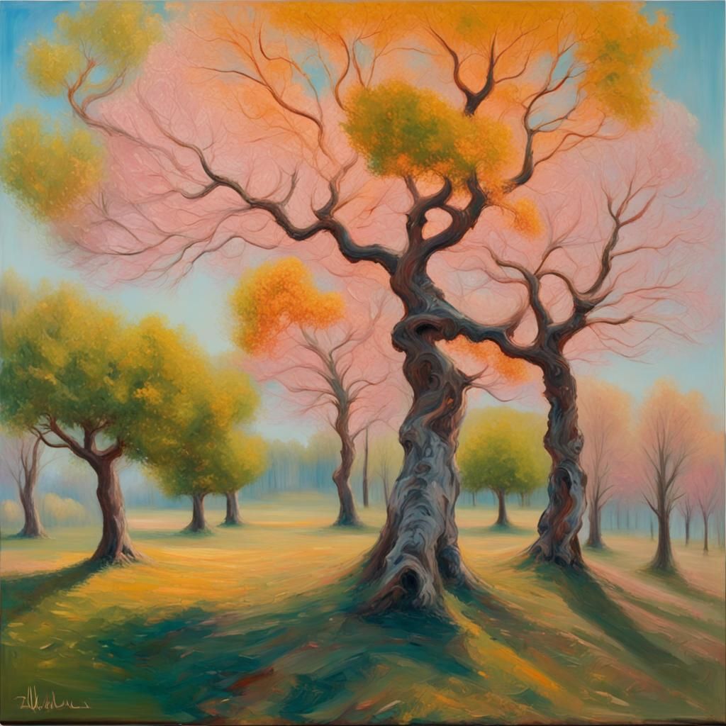 Surreal Autumn Forest Dreamscape as Oil Painting