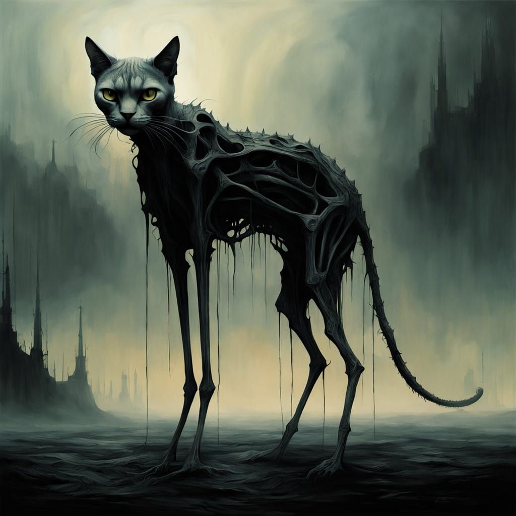 Ethereal Salvador Dali-Style Cat in Eerie Surrealist Dreamsc...