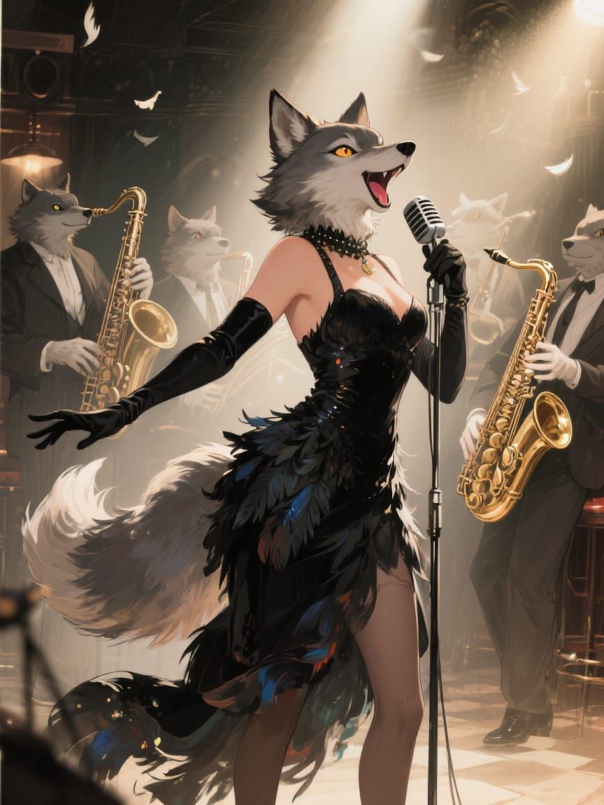 Anthropomorphic Fox Singer in 1920s Anime Style