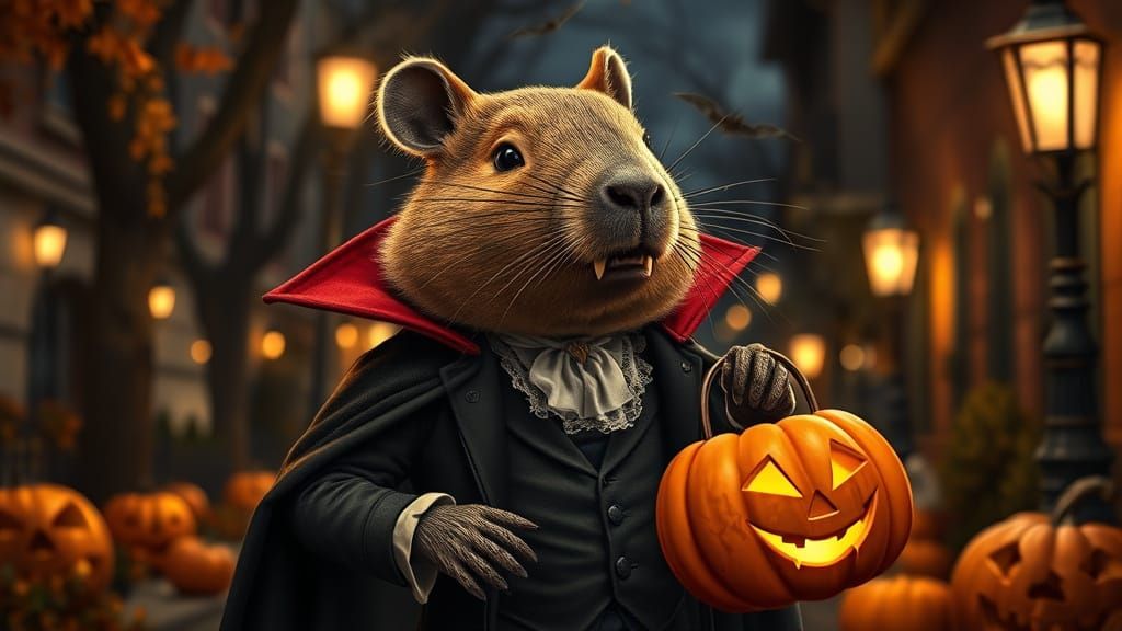Dapper Capybara in Victorian Vampire Costume