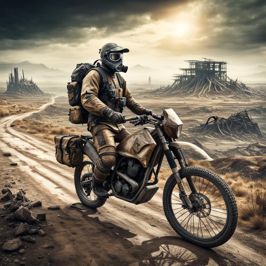 Post-Apocalyptic Biker in Hazmat Suit