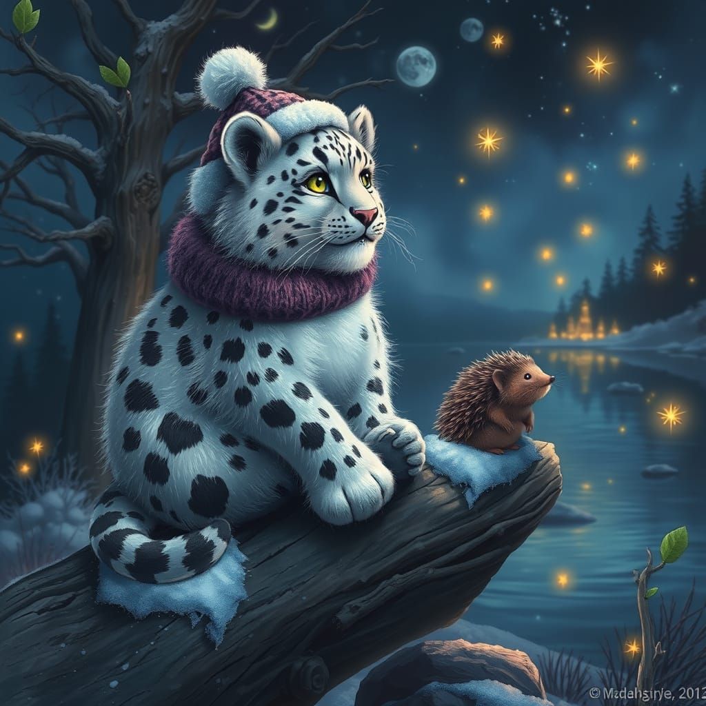 Hedgehog its thorns are leaves and fluffy furry snow leopard...