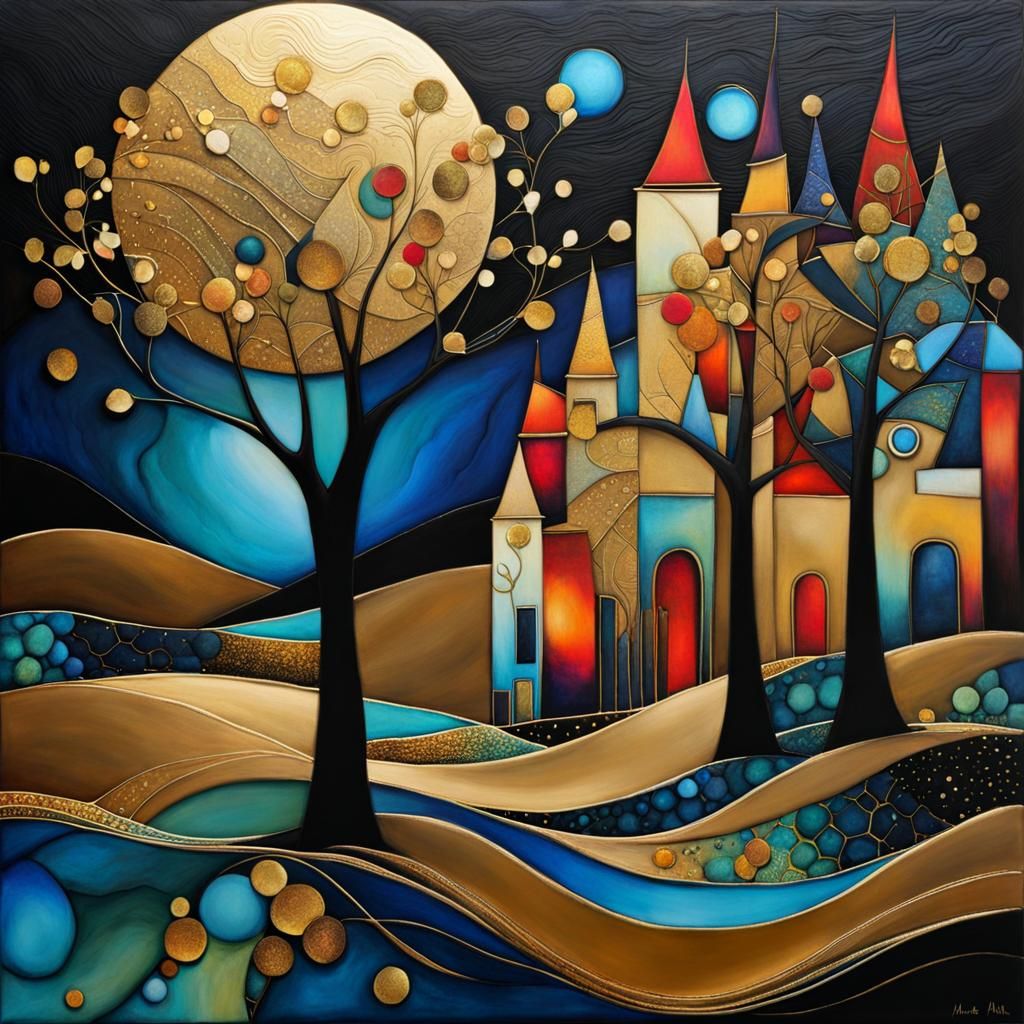 Cubist Night Scene: Music Beneath the Stars