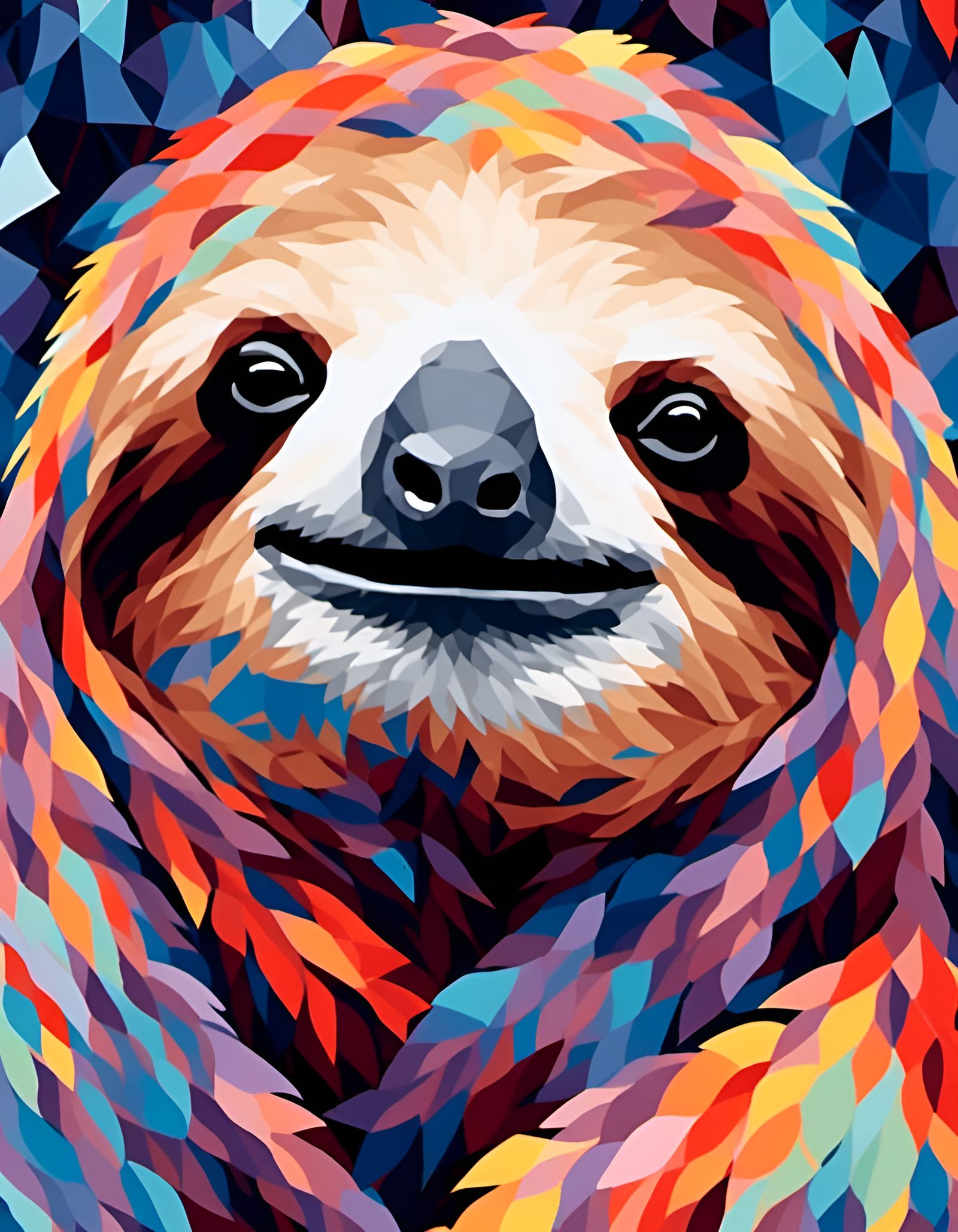 Geometric Sloth Portrait in High Contrast Style