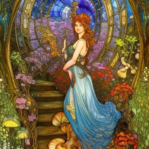 Elvish Stairway to Fae Treehouse: Fairytale Illustration