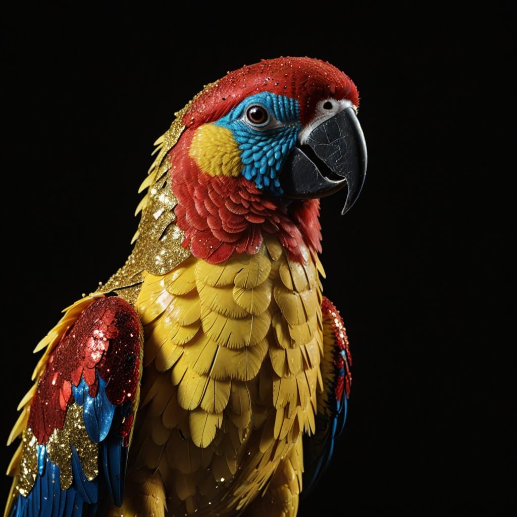 Vibrant Parrot in Glittering Darkness