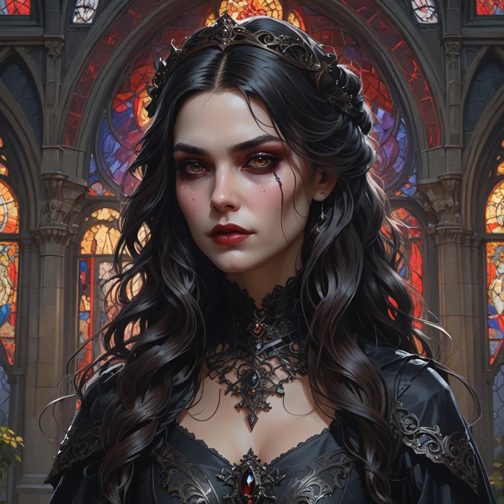 Gothic Vampiress Portrait in Hyperdetailed Style
