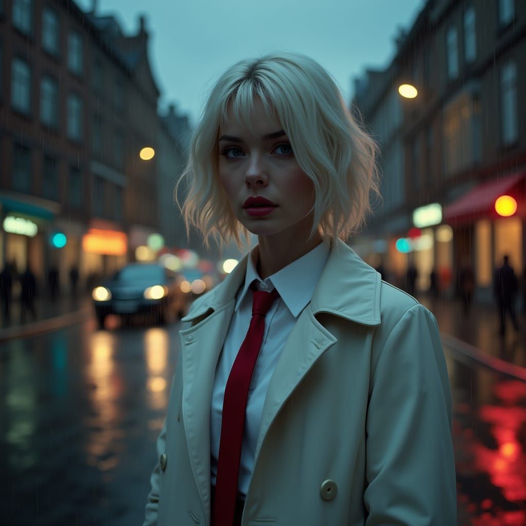 Noir Crime Scene: Platinum Blonde in the Rain