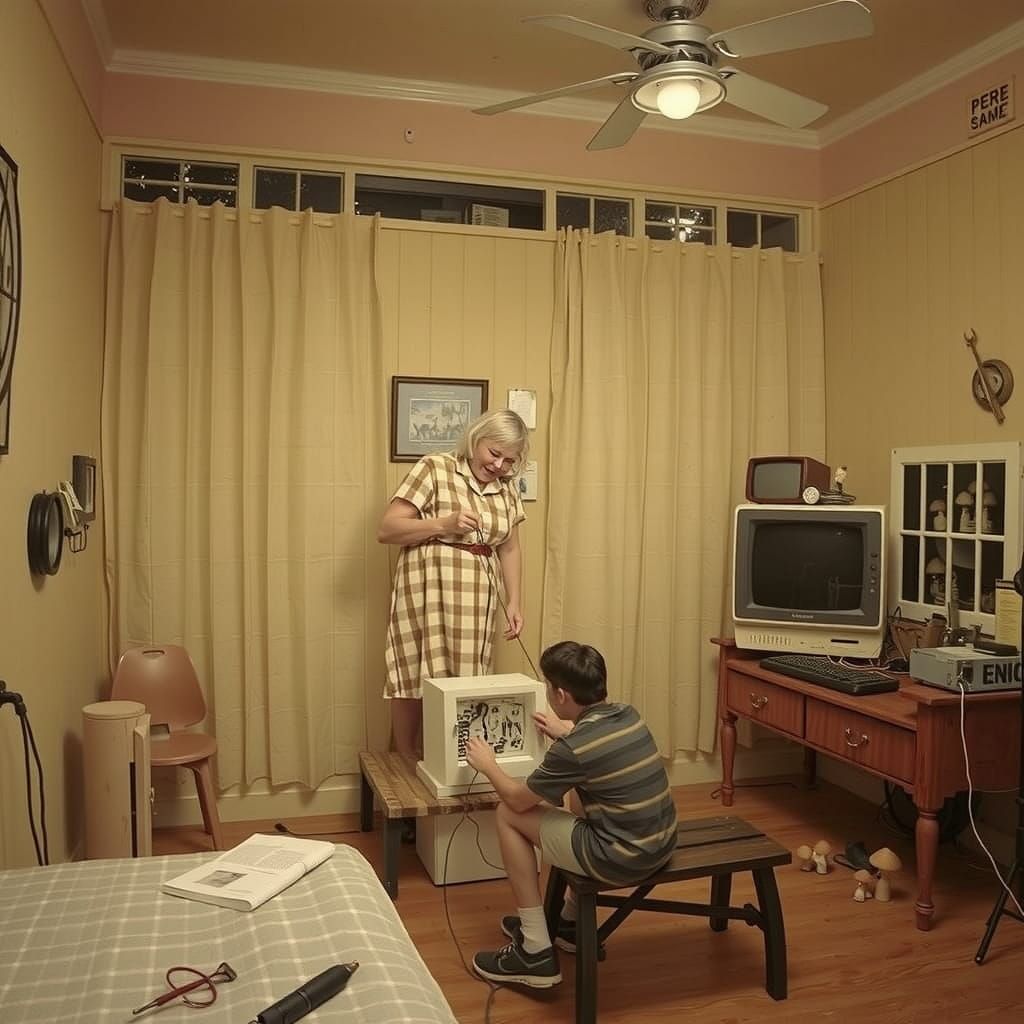 Peruvian-Americans Repairing Vintage Computer in Rockwell St...