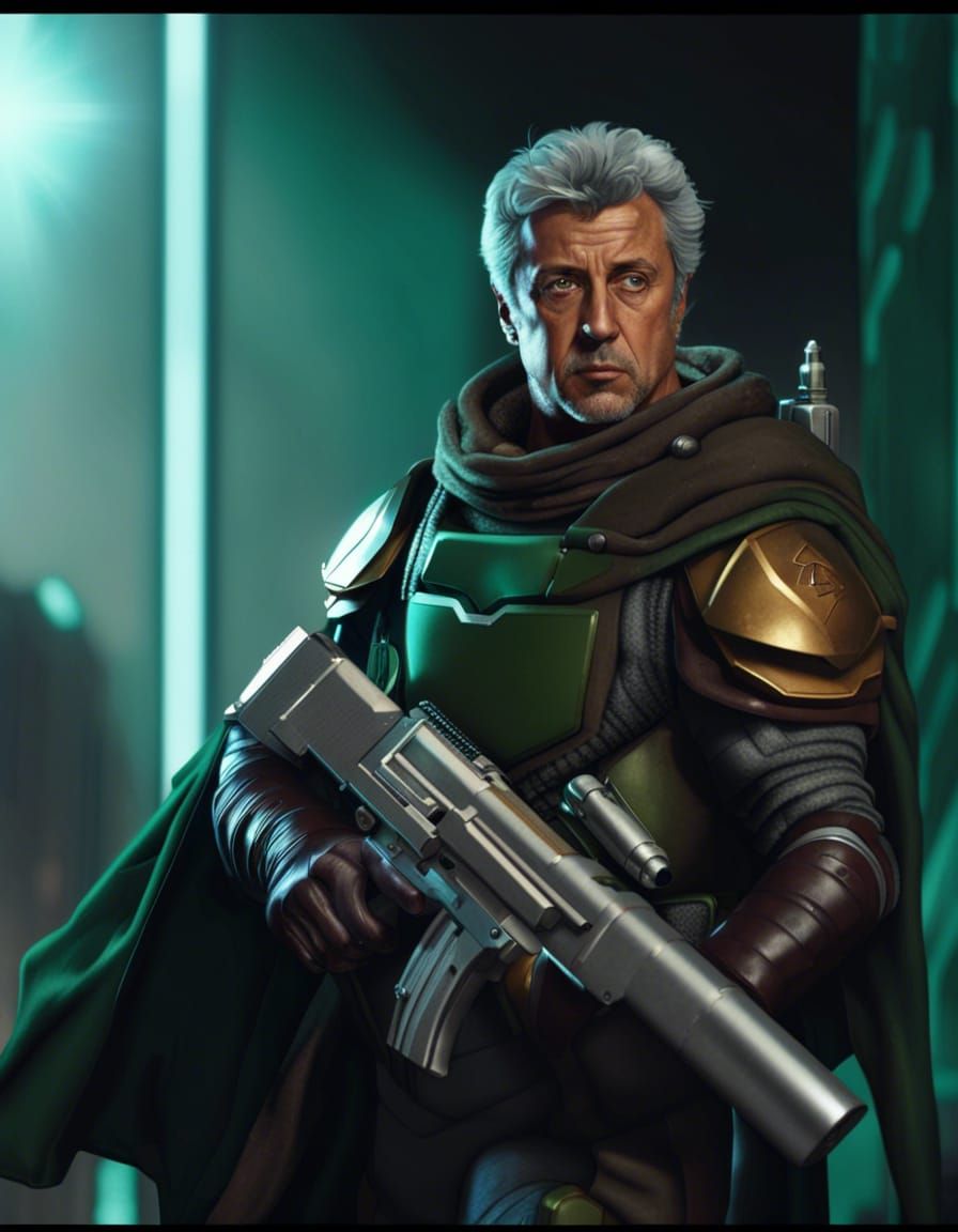 Tough Bounty Hunter in Apocalyptic Sci-Fi Armor