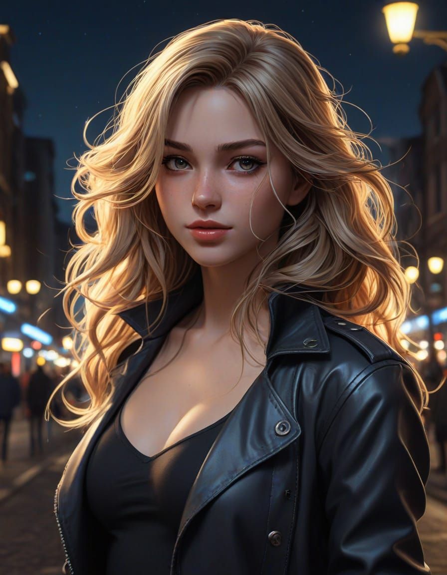 Anime Portrait of Woman in Moody Cityscape