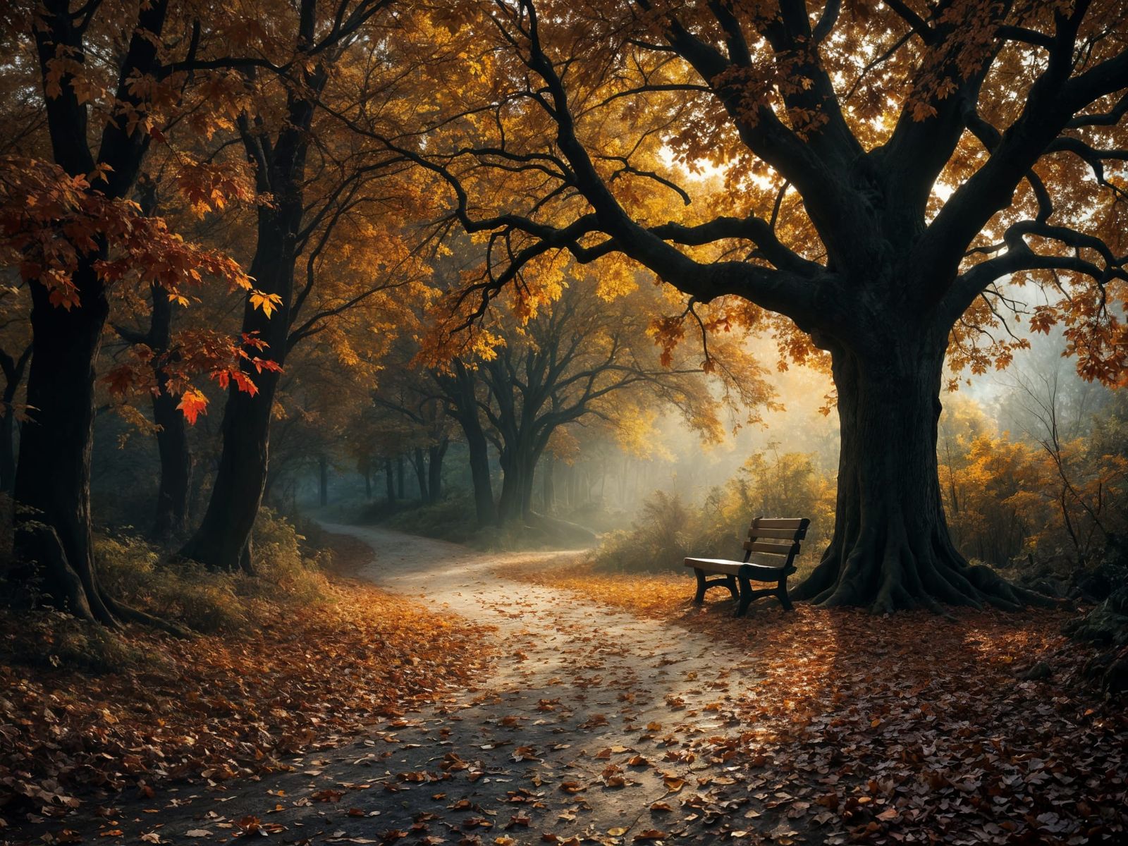 Peaceful Autumn Forest at Twilight in Photorealistic Style