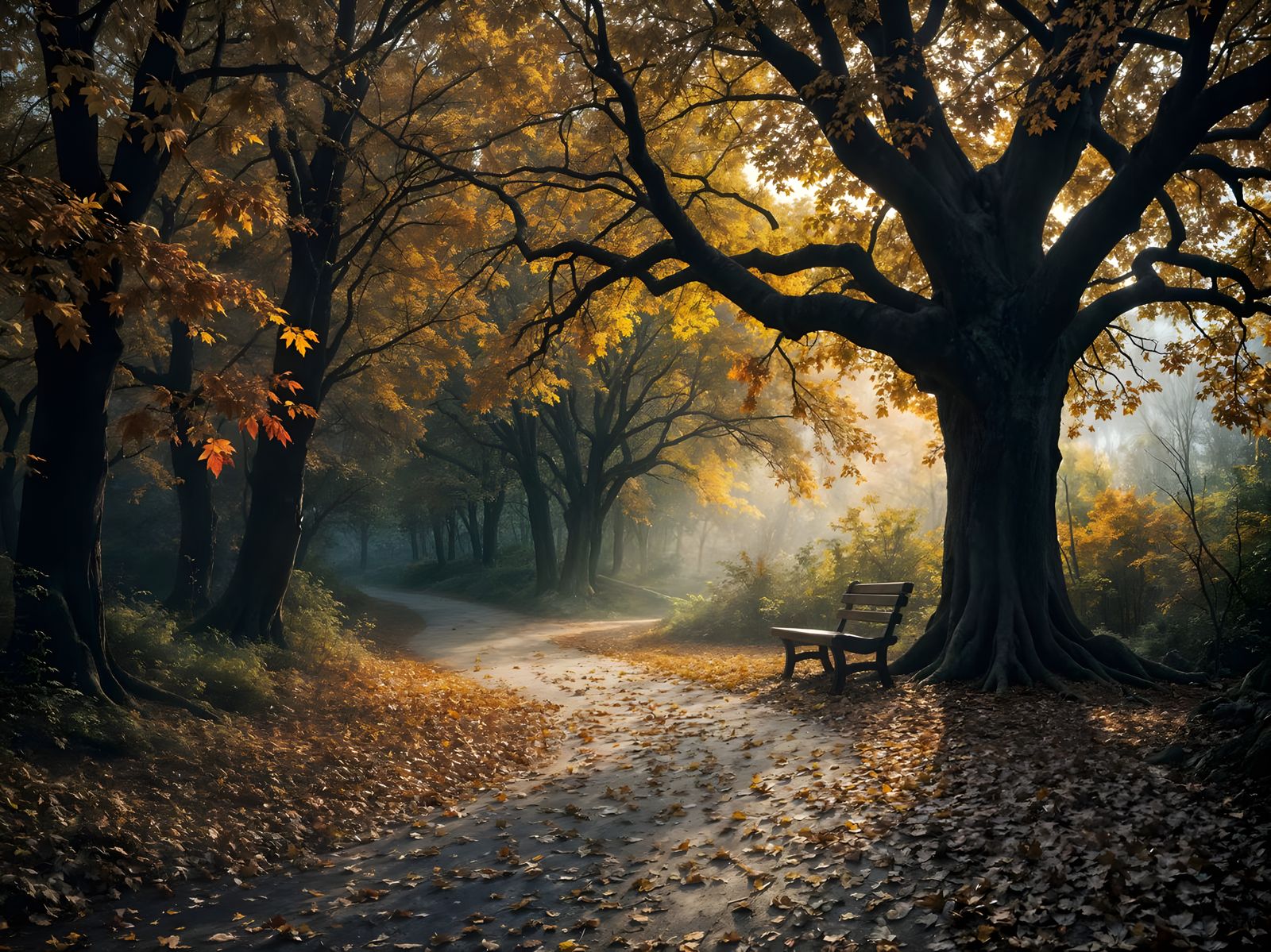 Peaceful Autumn Forest at Twilight in Photorealistic Style