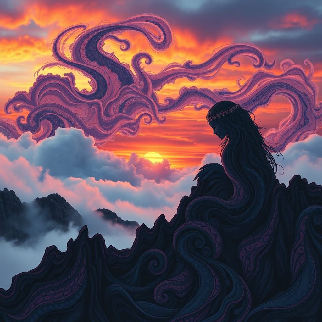 Dreamlike Native American Portrait in Alcohol Ink Style