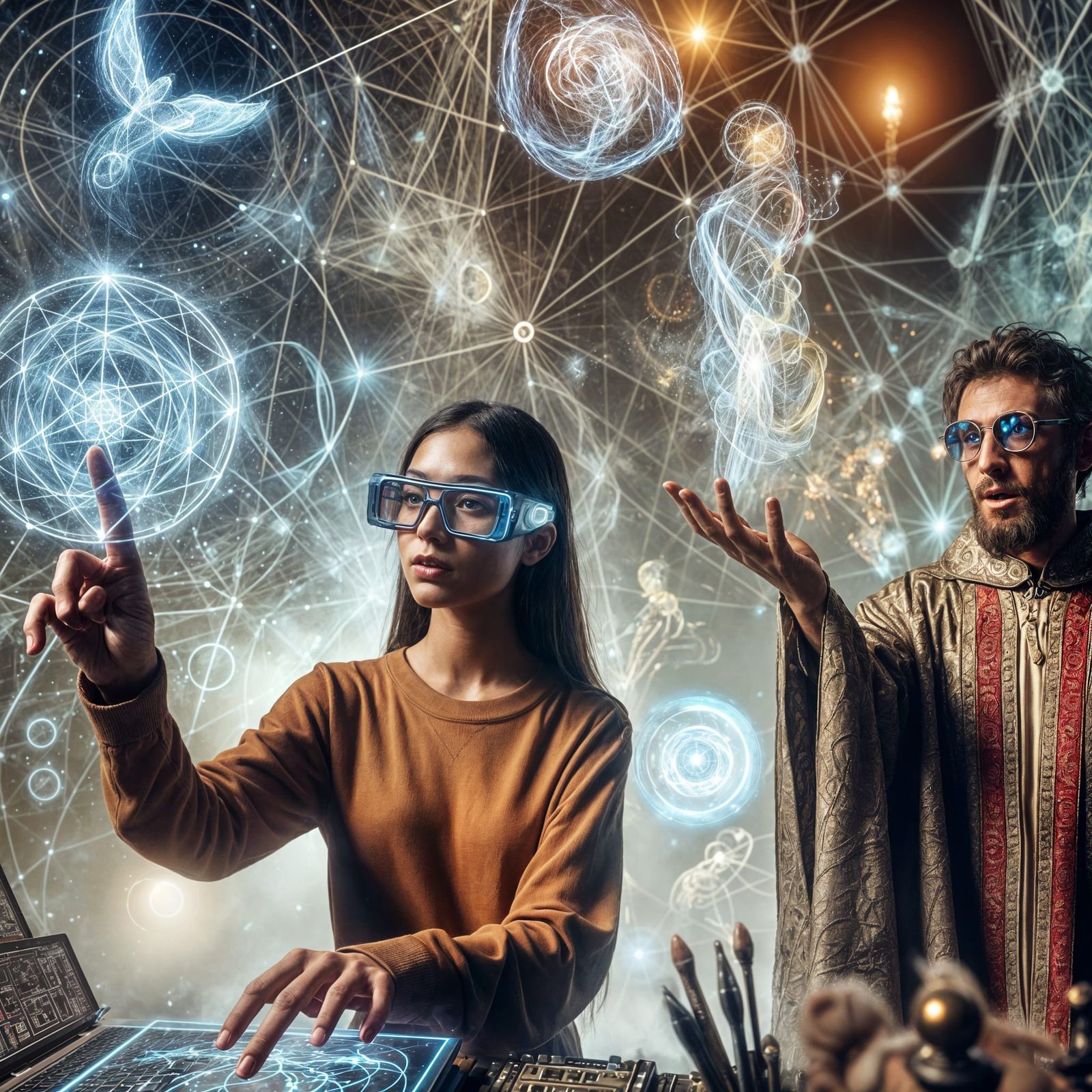 Technology and Magic Seamlessly Blended in Paradoxical Scene...