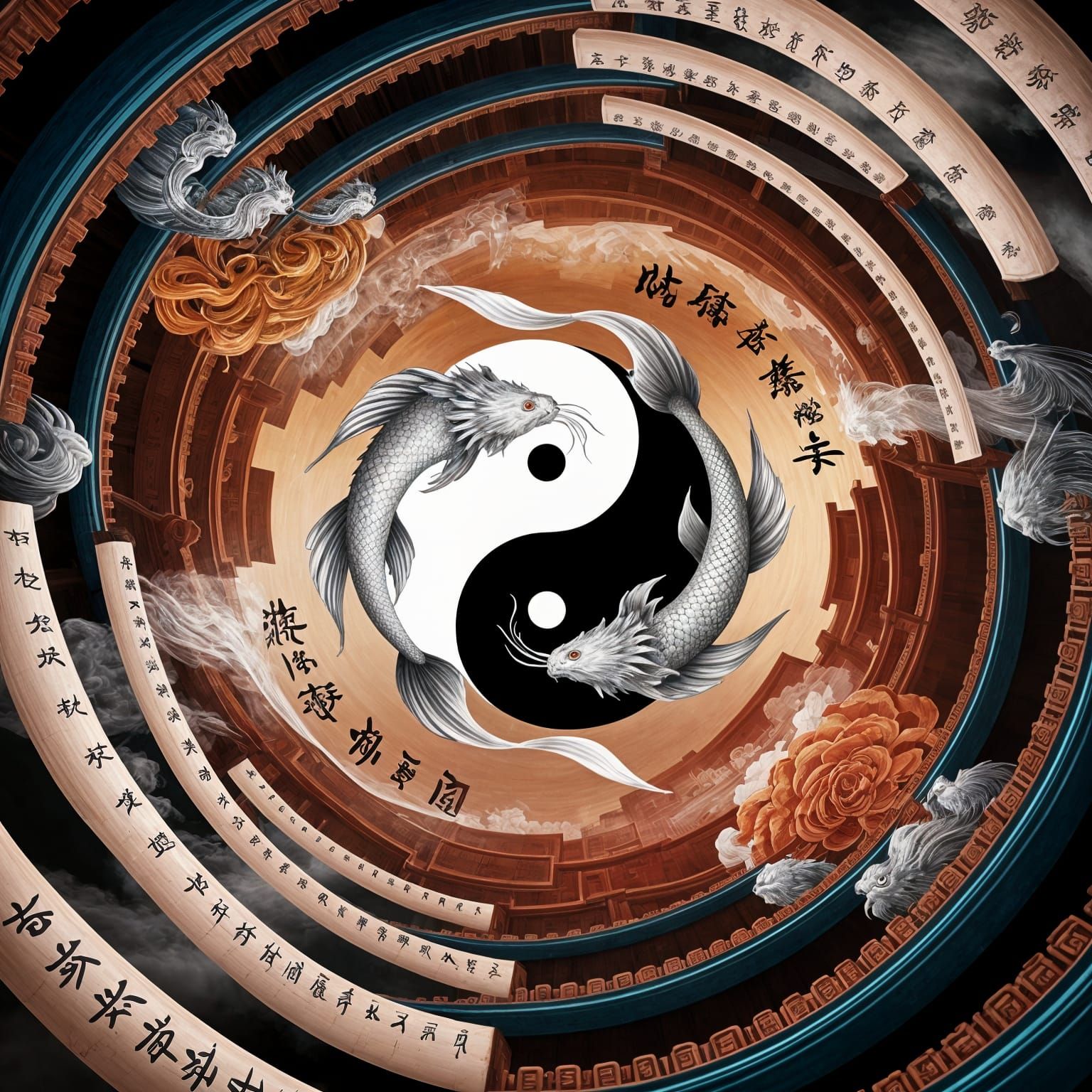 Yin-Yang Dragon and Koi in Edward Weston Style