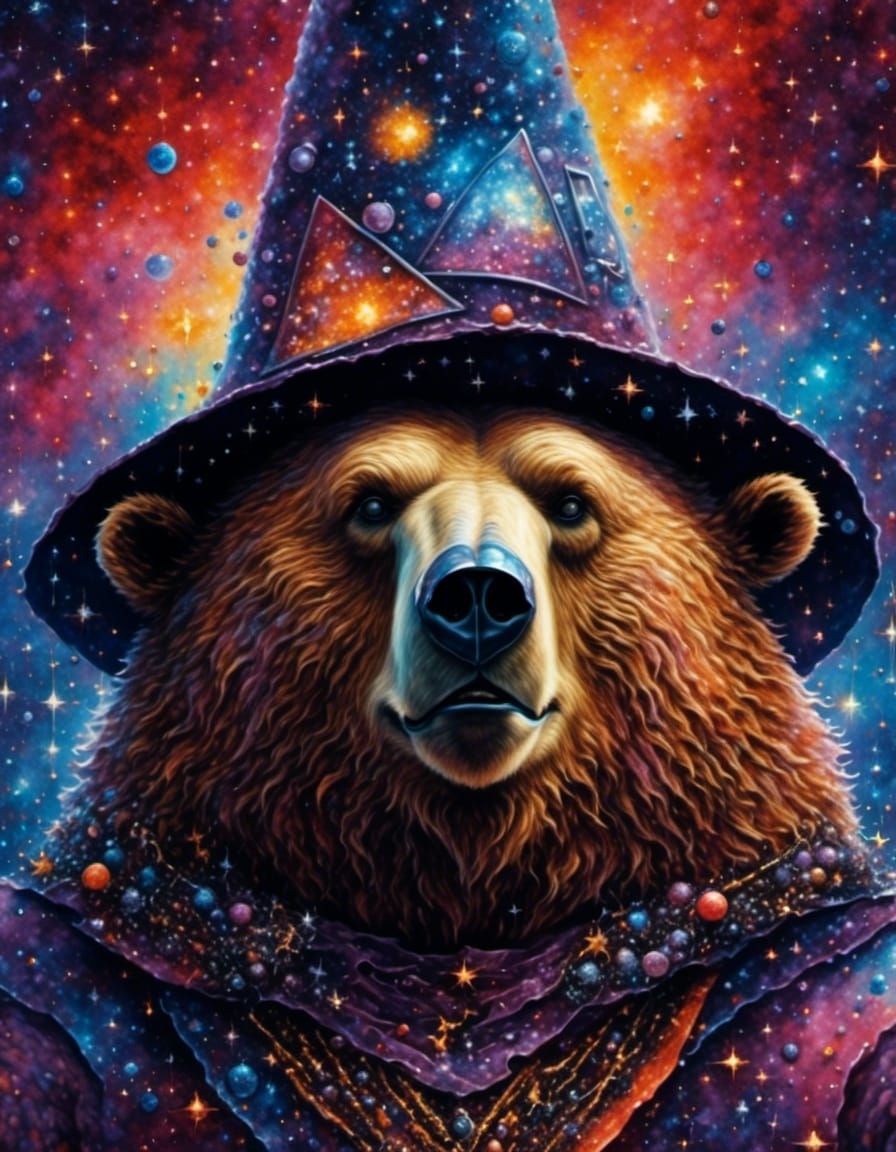 Bear Wizard Portrait in Galactic Darkness
