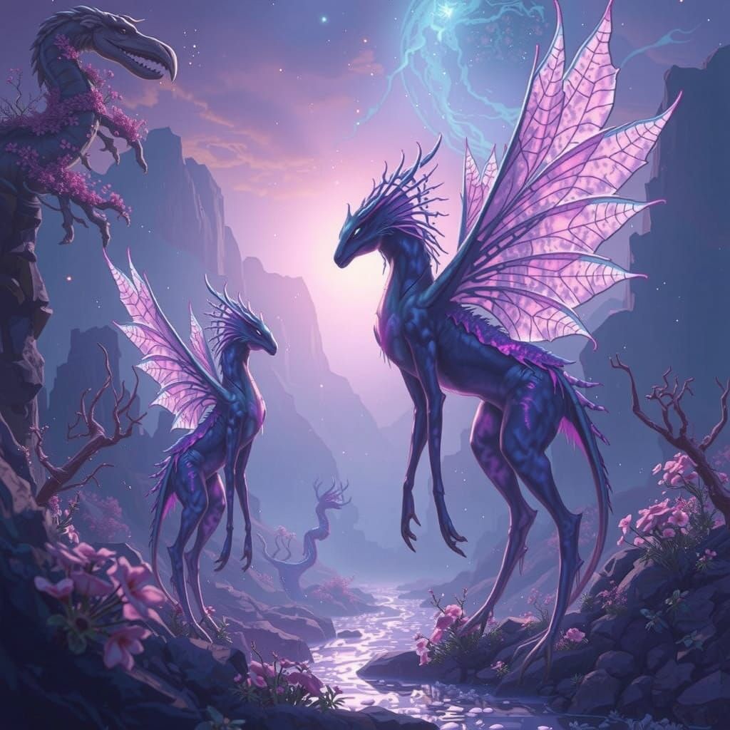 Metallic Purple Creatures on Alien Planet in Digital Art