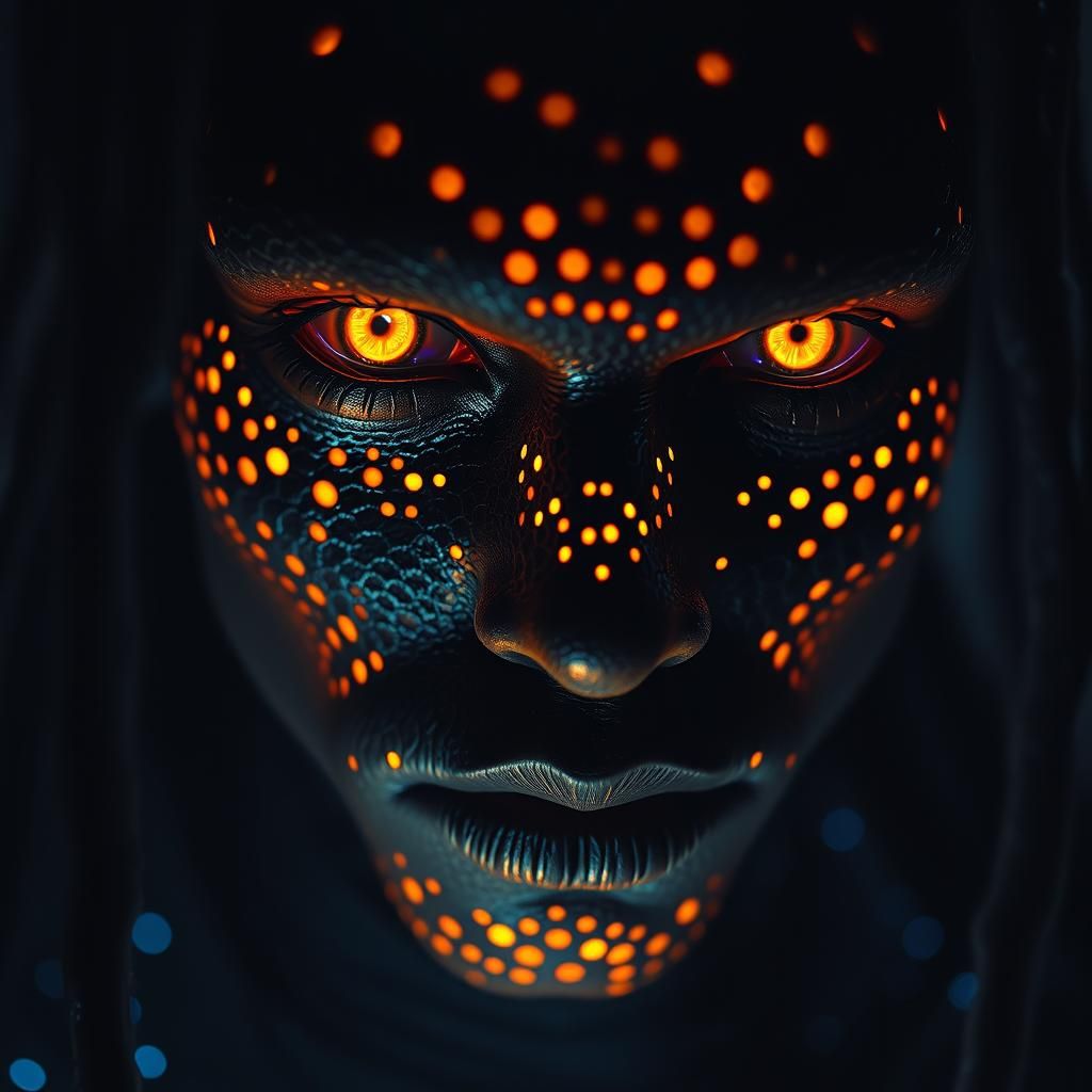 Bioluminescent Young Man with Golden Eyes