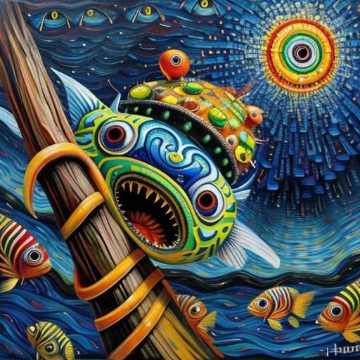 Angler Fish Oil Painting in Pop Surrealist Style