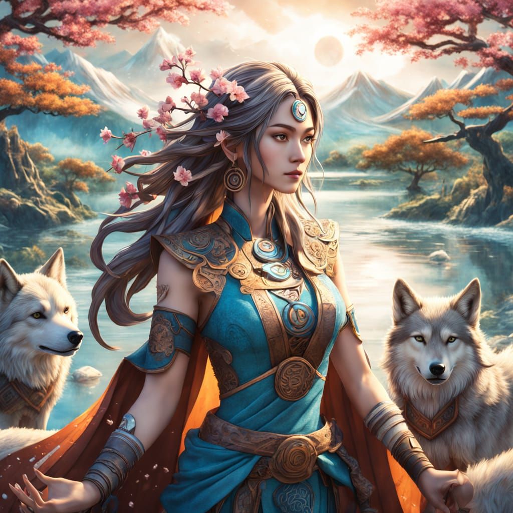 Sakura Tree and Earth Goddess in 3D Anime Style