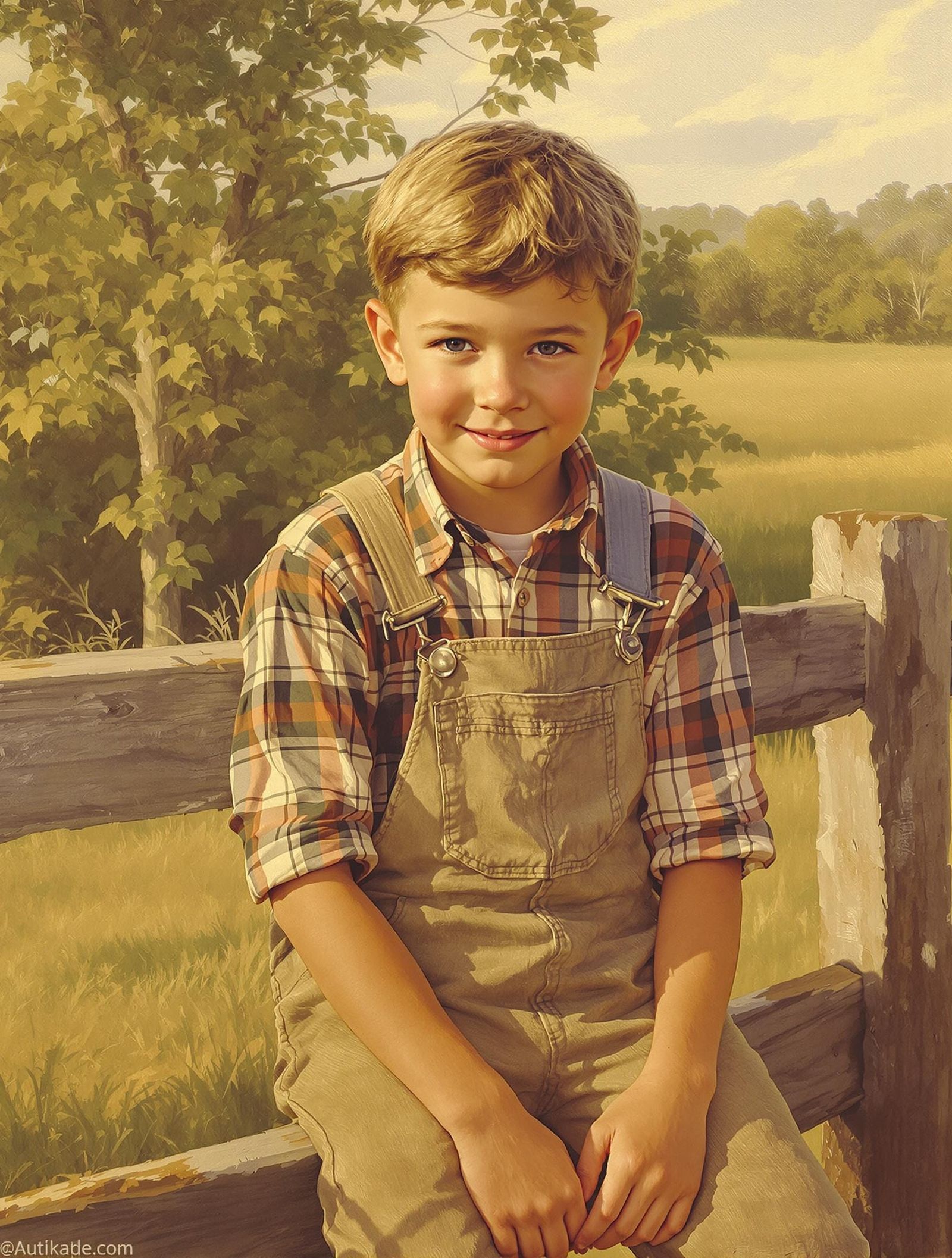 Boy on Fence in Americana Style