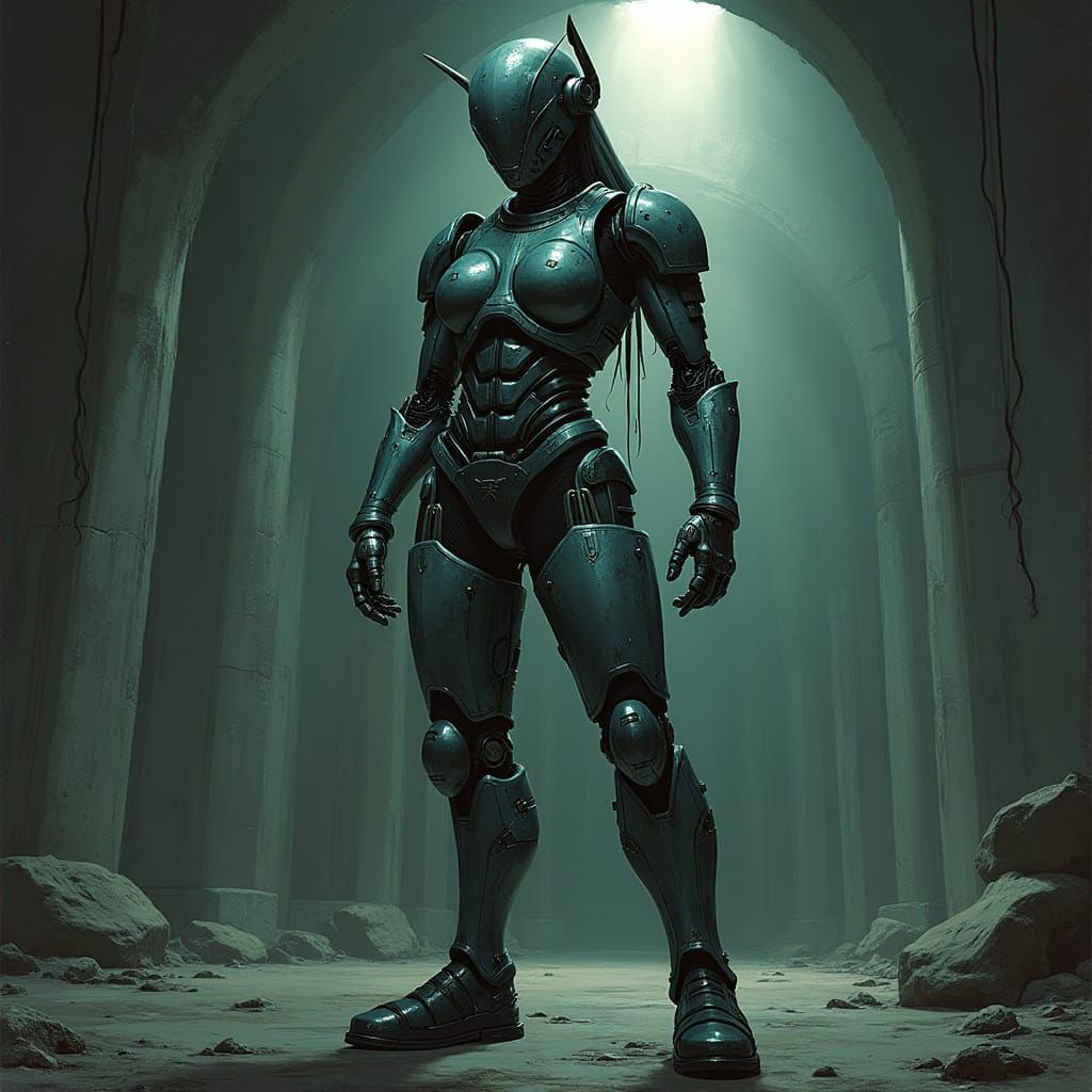 Robot Xena in Underground Lab, Comic Book Art