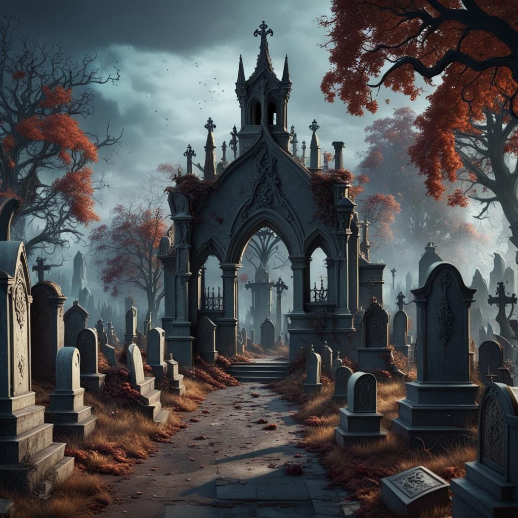 Vampire in Cemetery: Detailed Matte Painting