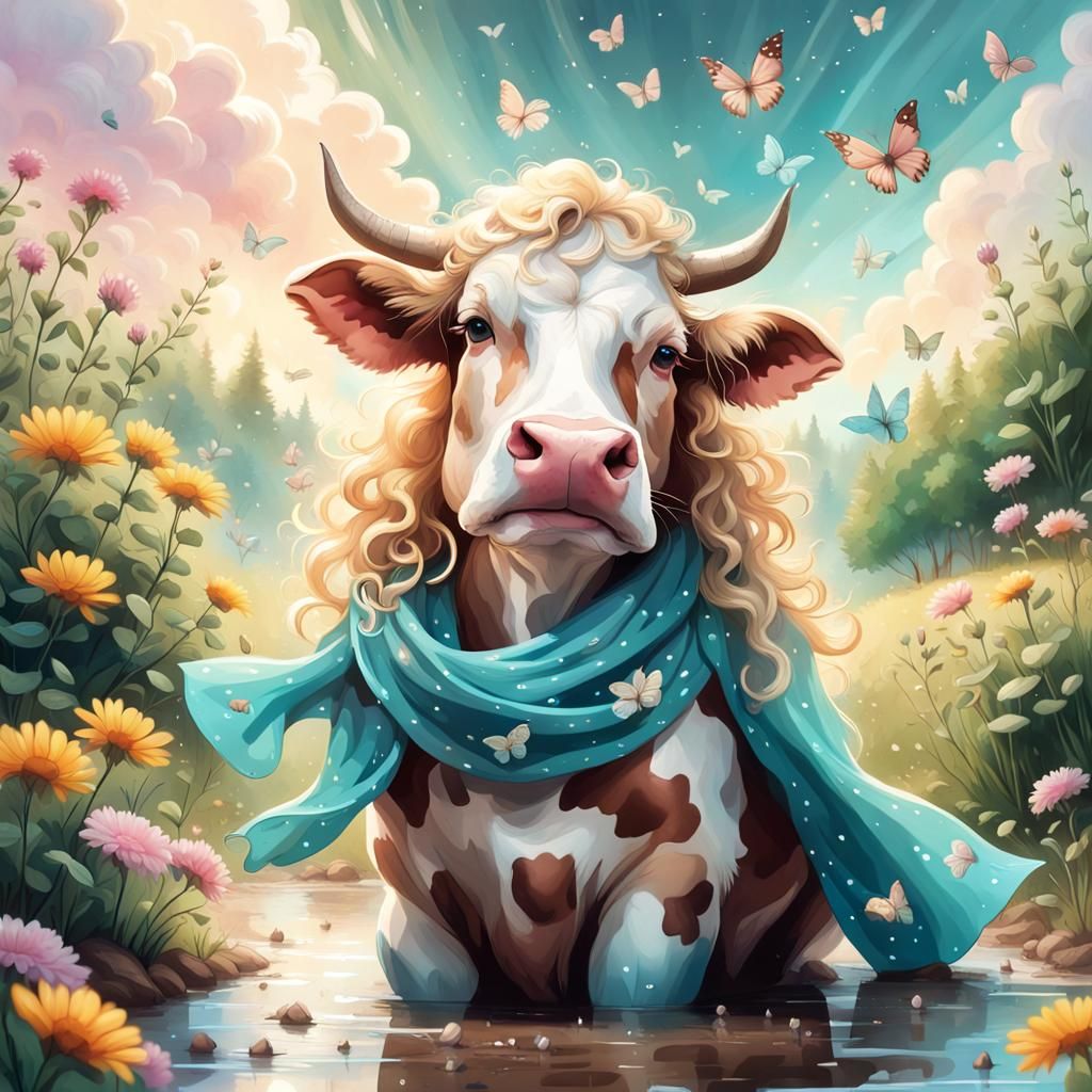 Whimsical Cow in Boots: Fantasy Illustration