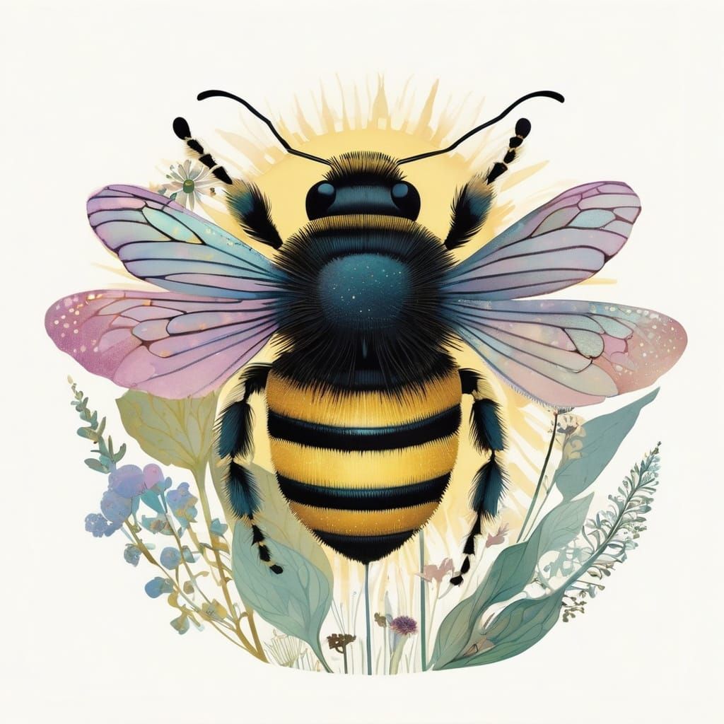 Bumblebee Sleeping Peacefully in Flower, Pastel Art